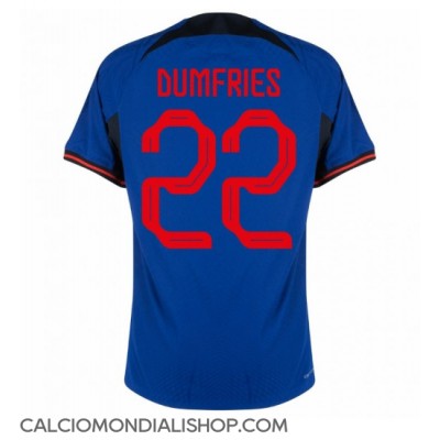 Maglie da calcio Olanda Denzel Dumfries #22 Seconda Maglia Mondiali 2022 Manica Corta